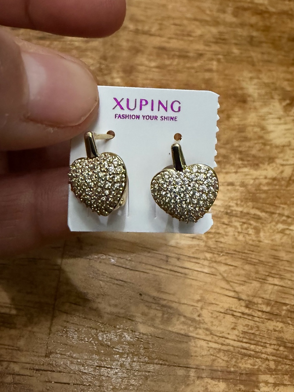 Ping Gold Heart Crystal Pavé Stud Earrings